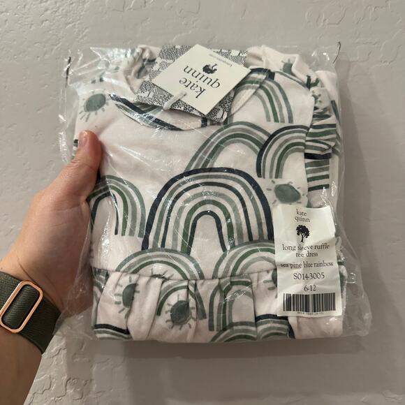 NWT Kate Quinn Sea Pine Blue Rainbow Long Sleeve Ruffle Dress - Picture 8 of 9